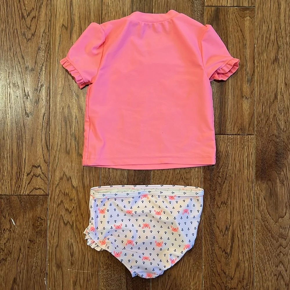 Two Piece Rashguard Bathing Suit, Pink Crab/Anchors